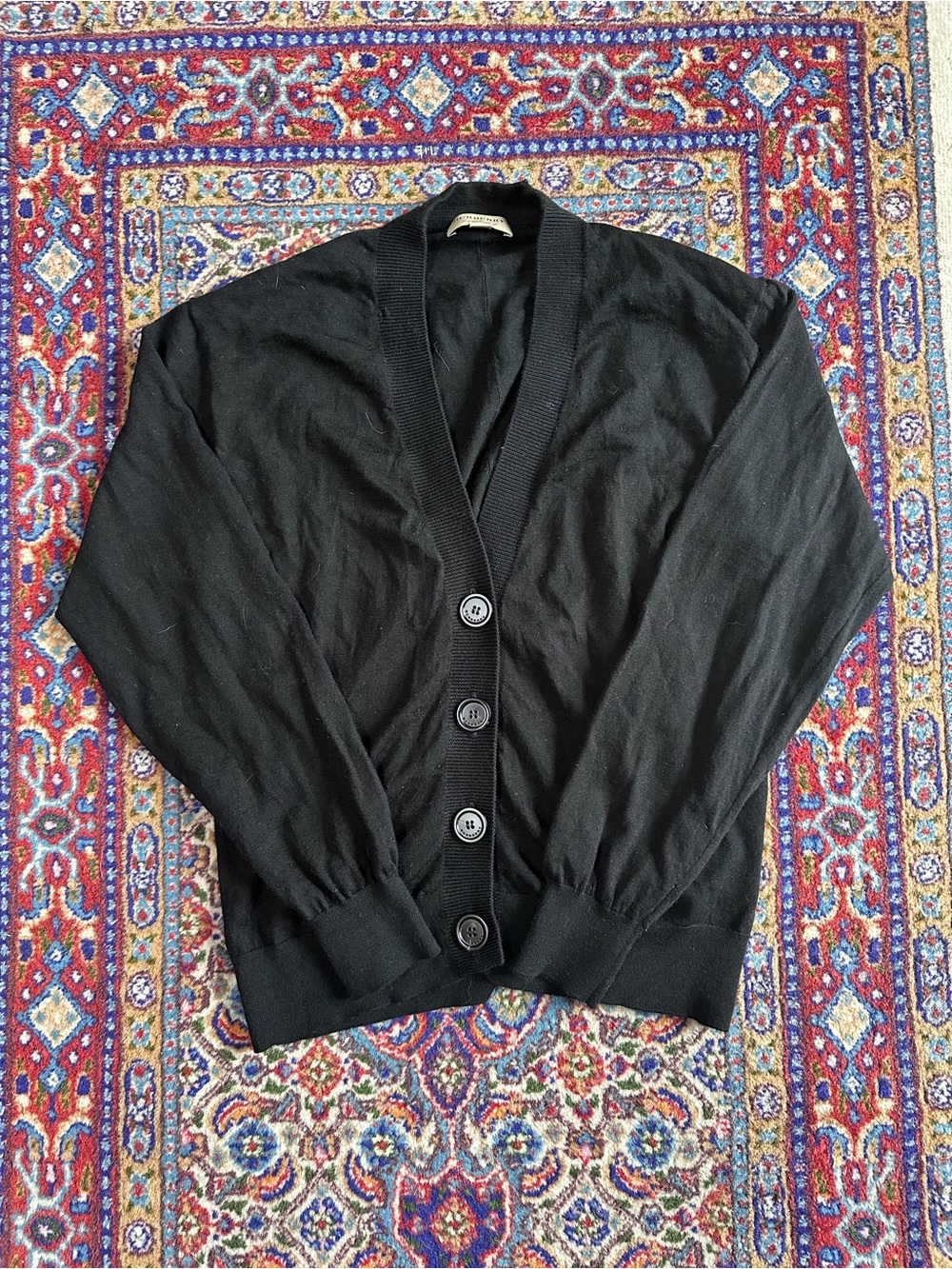 Burberry Black 100% Merino Wool Cardigan